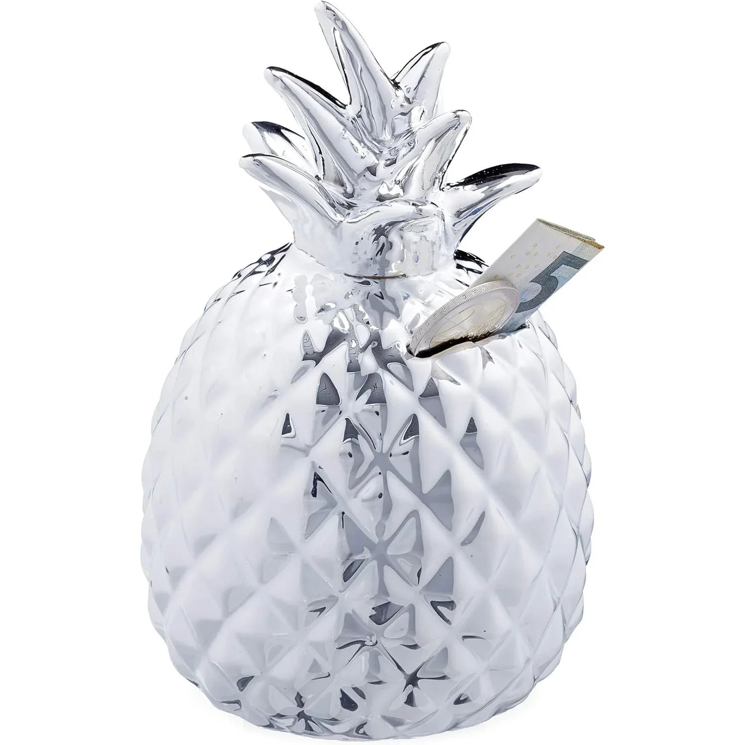 Relaxdays Silver Pineapple Ceramic Piggy Bank with Dual Lock - Gomix Brands Outlet
